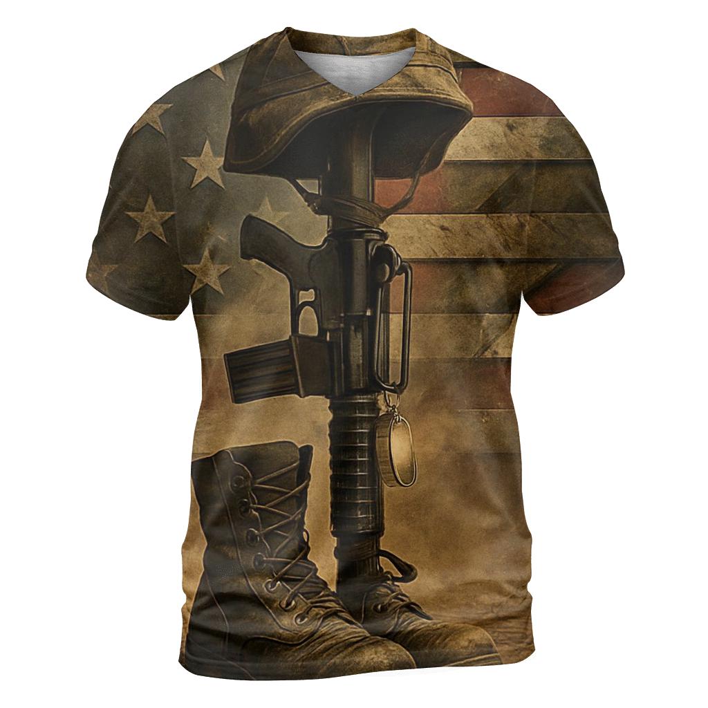 Memorial Gear In Flag Forged Steel statement graphic shirts
