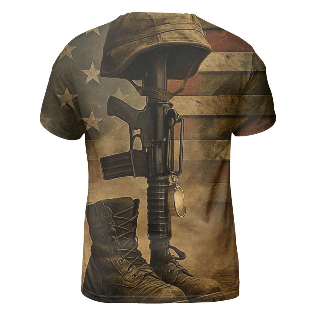 Memorial Gear In Flag Forged Steel statement graphic shirts