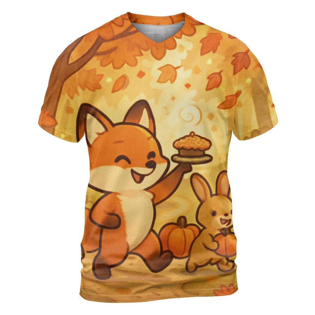 Woodland Friends Pumpkin Parade artistic all-over print tops