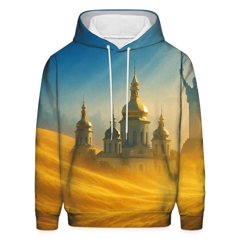 Azure Horizon Flag Reflected In Golden Wheat embroidered hoodies