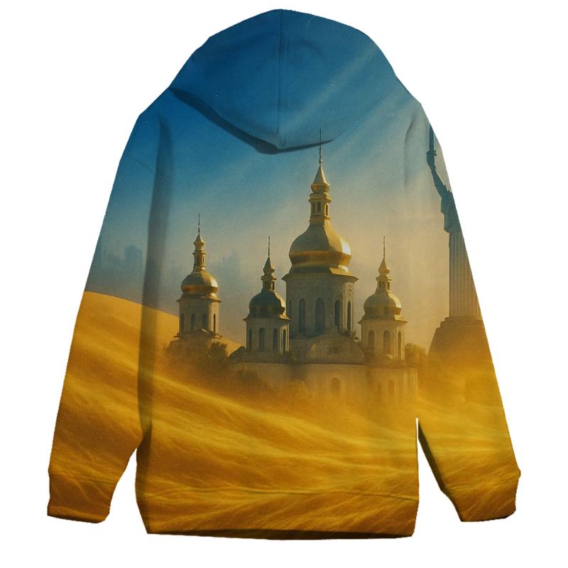 Azure Horizon Flag Reflected In Golden Wheat embroidered hoodies