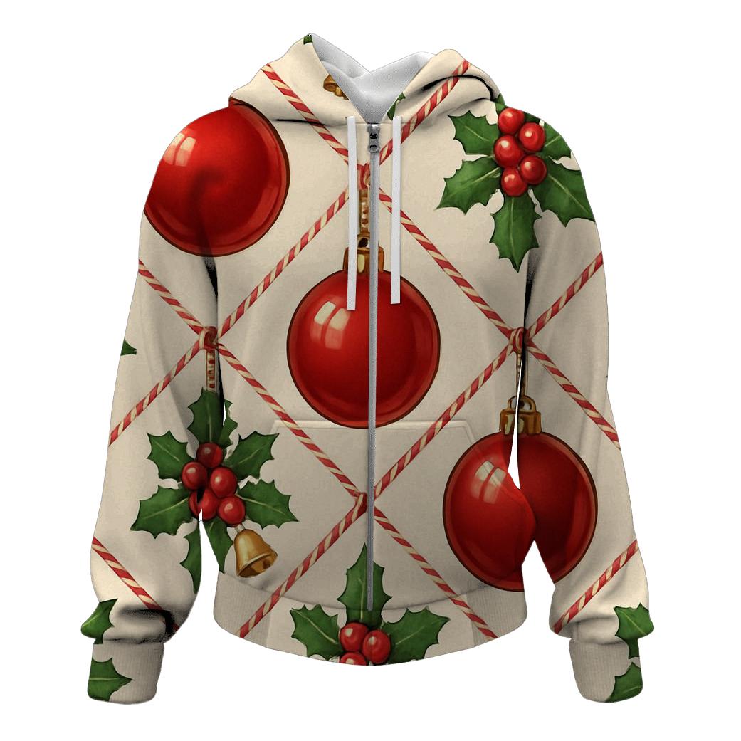 Crimson Ornament Lattice On Ivory Background embroidered hoodies