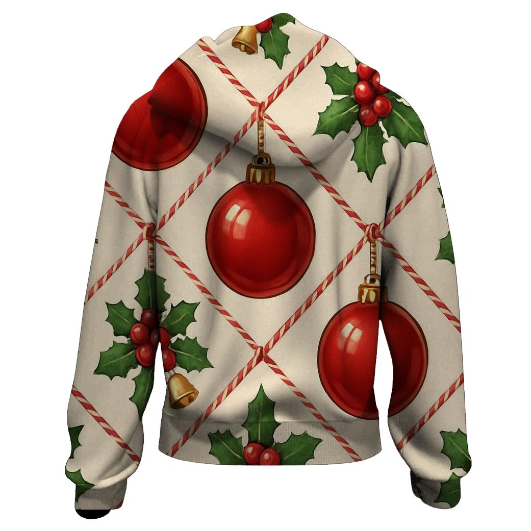 Crimson Ornament Lattice On Ivory Background embroidered hoodies