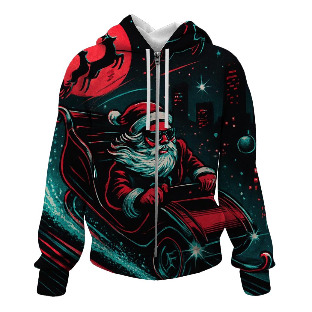 Neon Sleigh Drift Santa lightweight hoodies