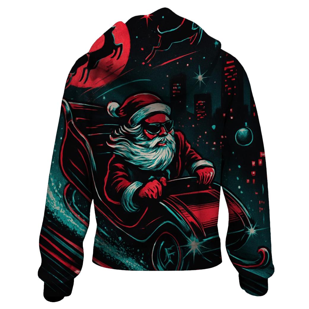 Neon Sleigh Drift Santa lightweight hoodies