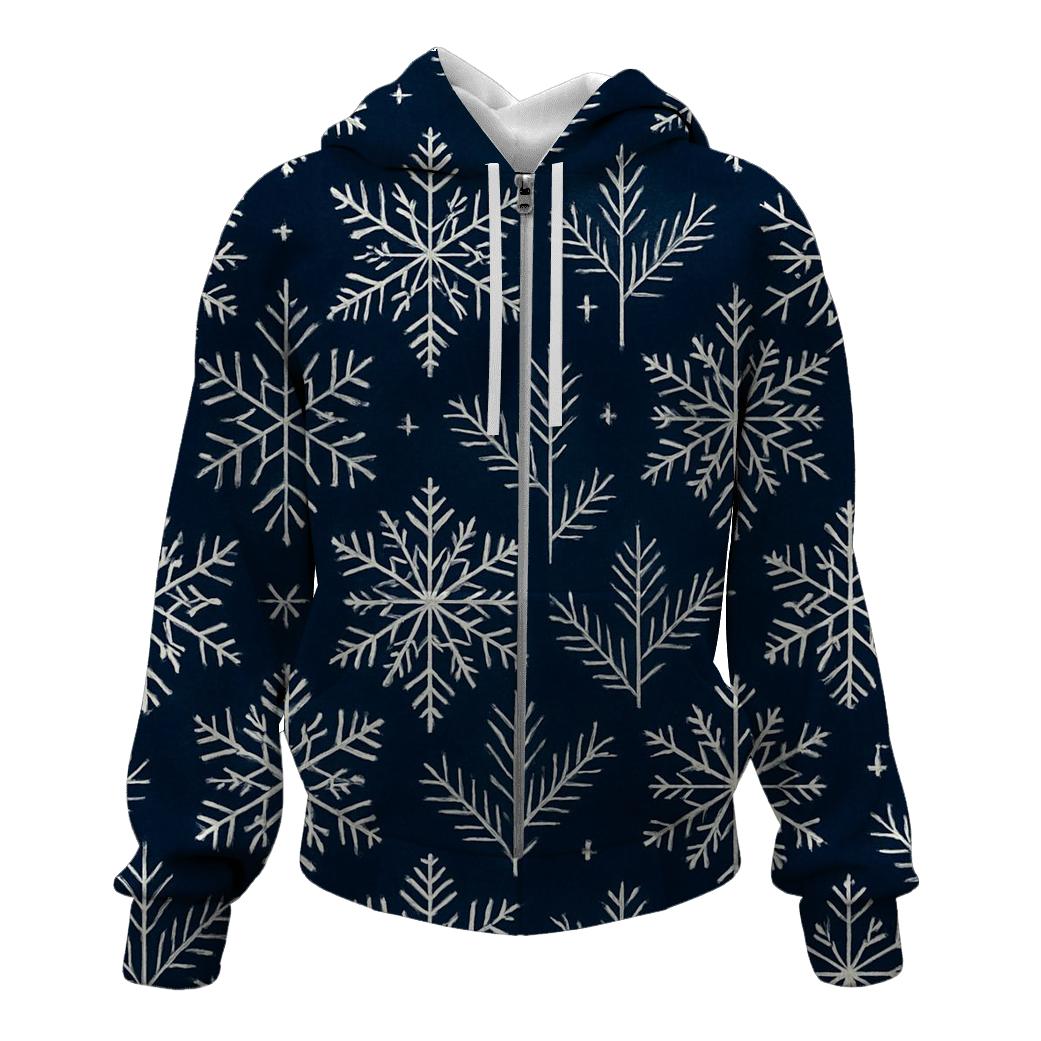 Midnight Snowflake Chevron On Navy Background zip-up hoodies