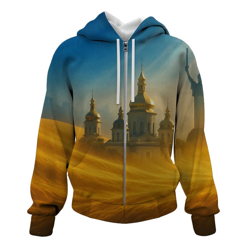 Azure Horizon Flag Reflected In Golden Wheat printed hoodies
