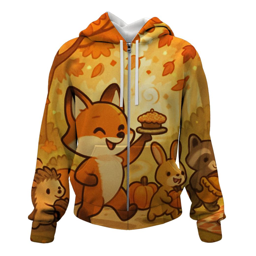 Woodland Friends Pumpkin Parade lightweight hoodies