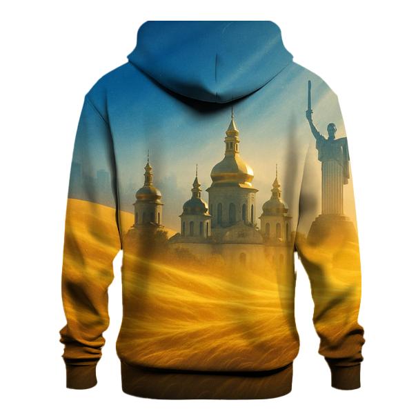 Azure Horizon Flag Reflected In Golden Wheat pullover hoodies