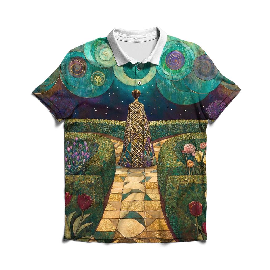 Gustav Klimt Inspired Aurora Garden designer slim fit polos