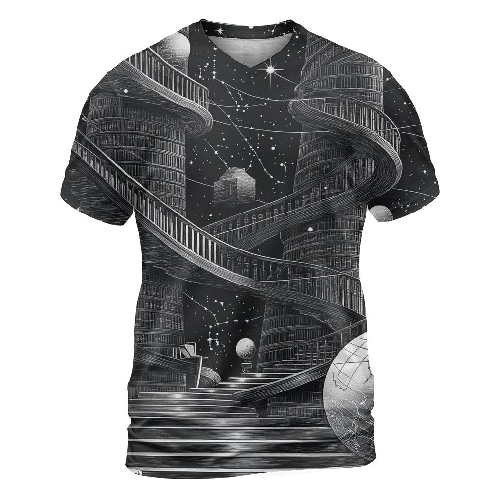 MC Escher Inspired Celestial Library Staircase statement graphic shirts