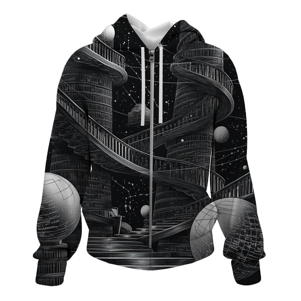 MC Escher Inspired Celestial Library Staircase embroidered hoodies