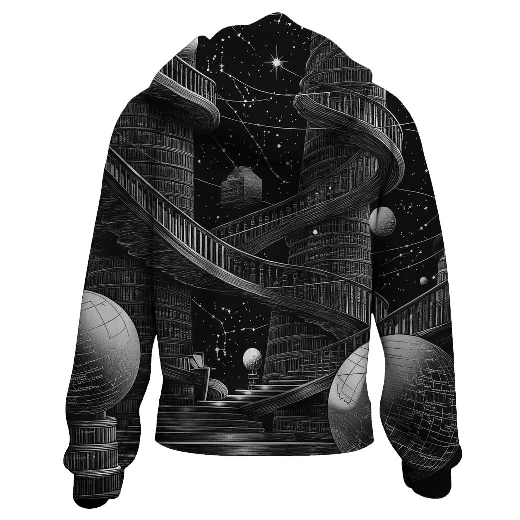 MC Escher Inspired Celestial Library Staircase embroidered hoodies