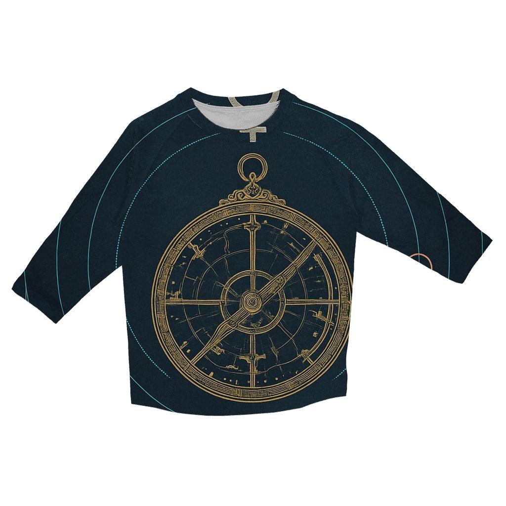 Retrograde Mercury Astrolabe Blueprint printed three quarter sleeve shirts