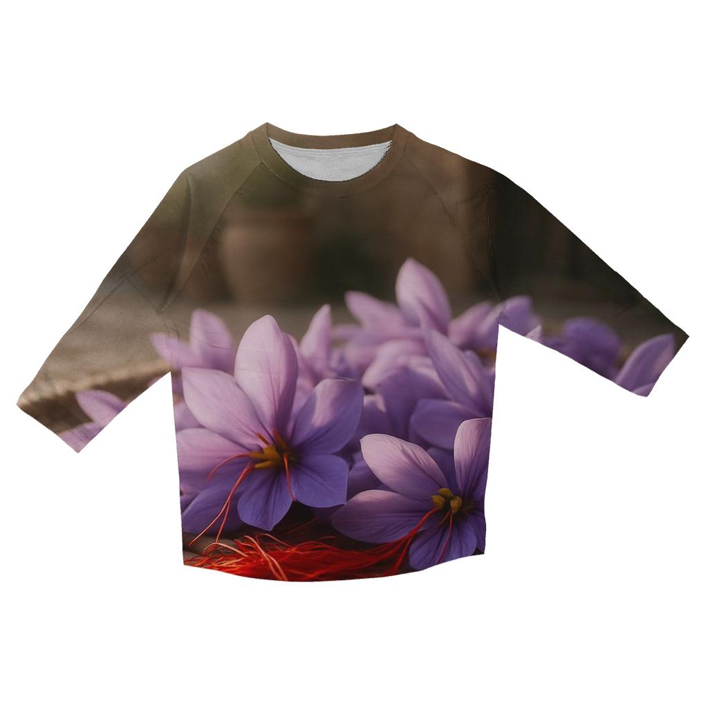 Saffron Crocus Drying Tray In A Rural Courtyard printed three quarter sleeve shirts