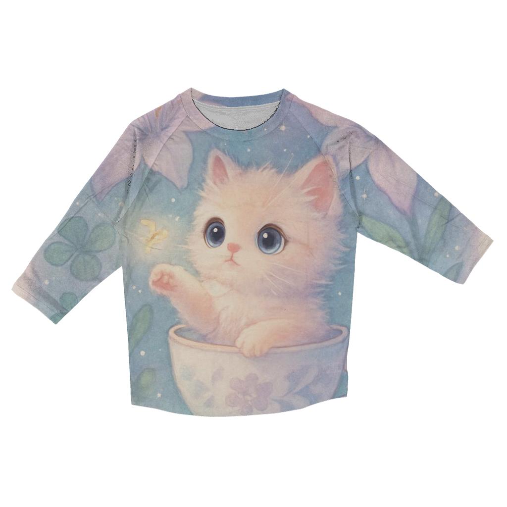 Moonlit Teacup Kitten Garden casual three quarter sleeve shirts