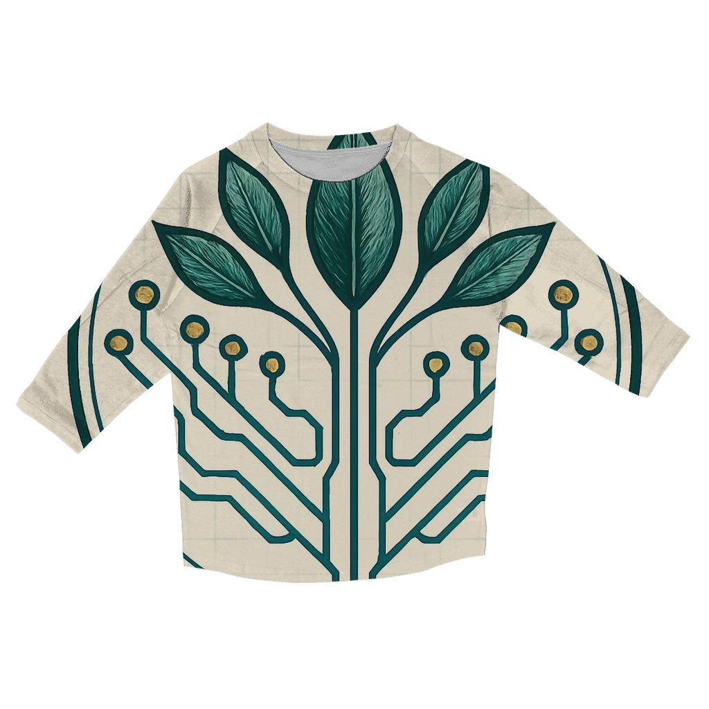 Botanical Circuitry Emblem casual three quarter sleeve shirts