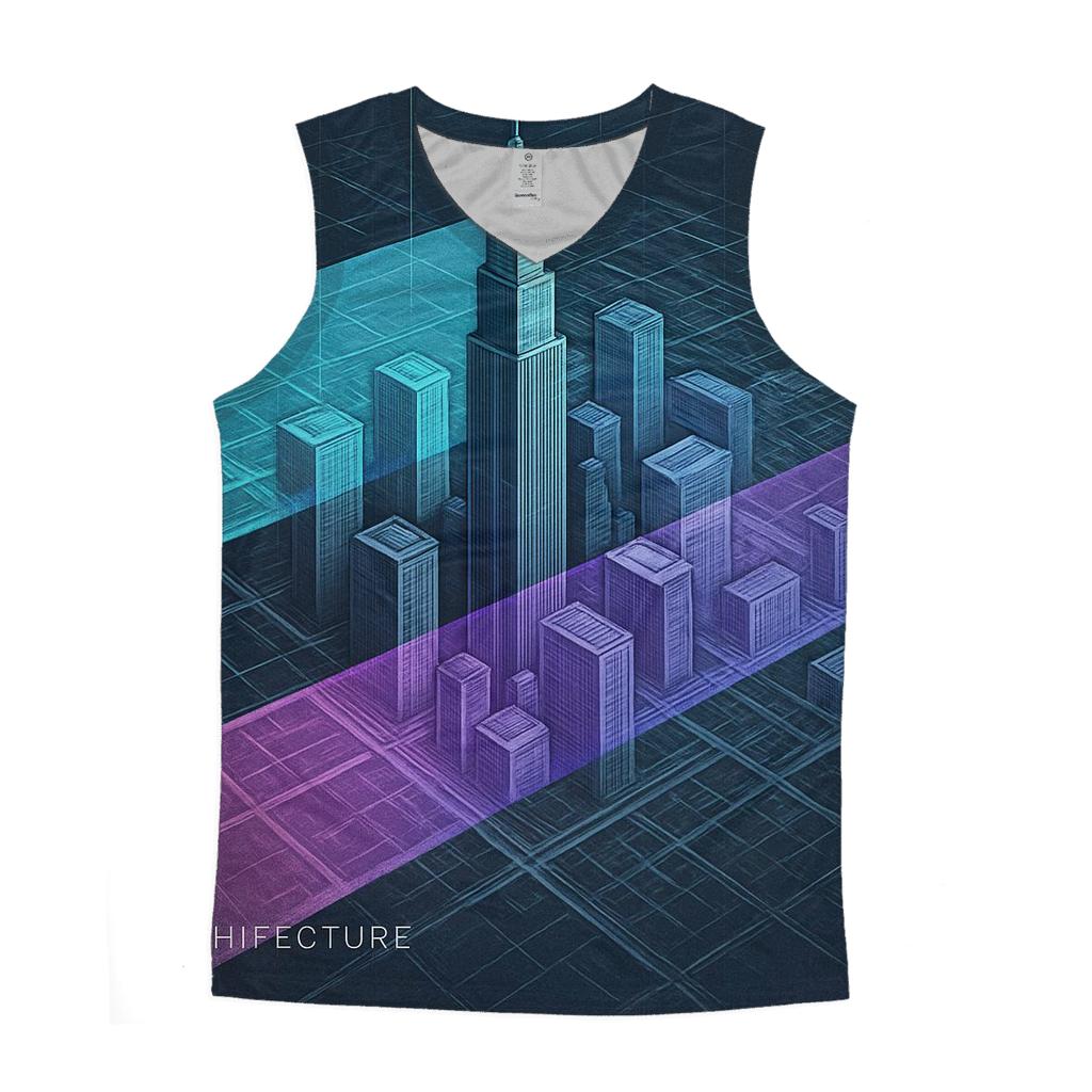 Prismatic City Blueprint Collage graphic print tank tops