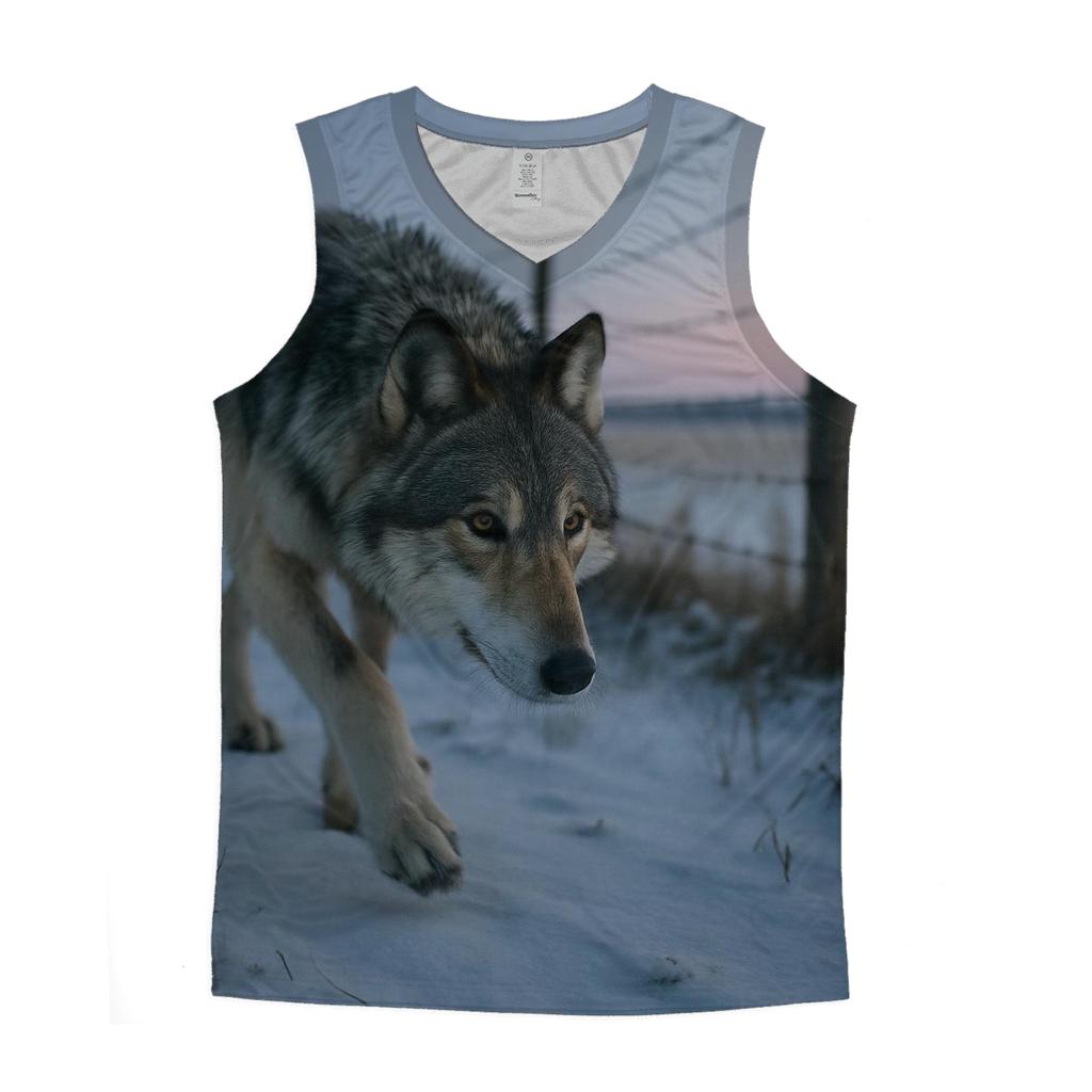 Wolf Under The Rewilding Fence Line designer workout tanks