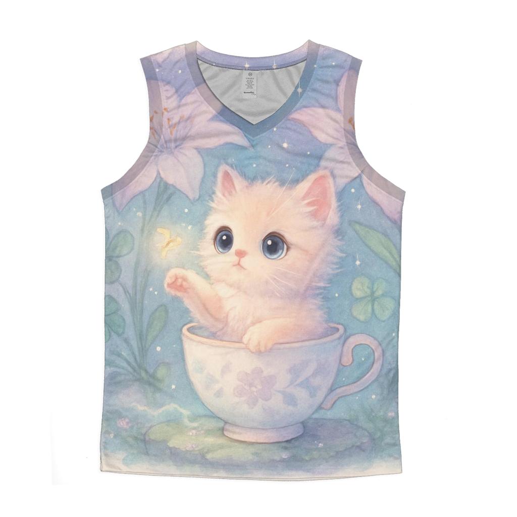 Moonlit Teacup Kitten Garden graphic print tank tops
