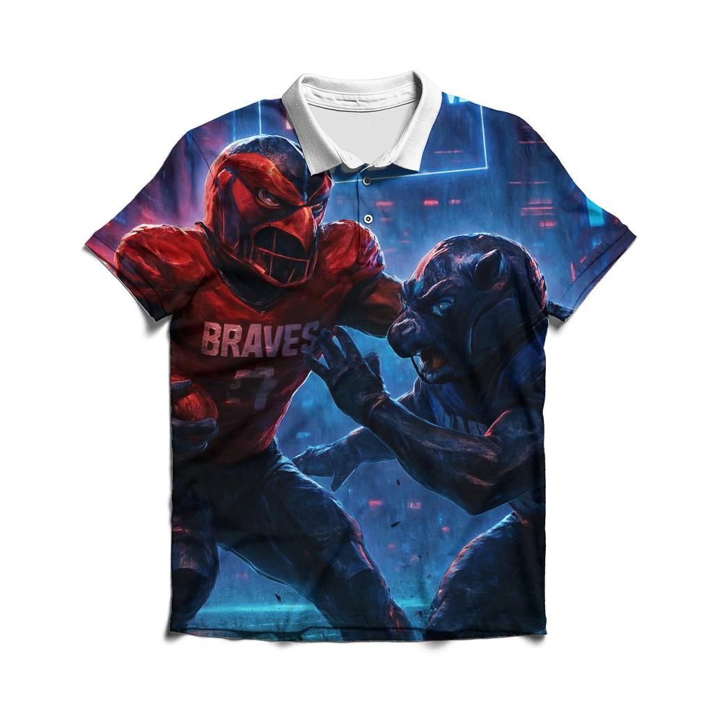 Neon Gridiron Showdown Braves Versus Cubs branded logo polo shirts