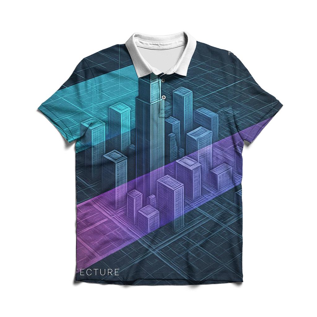 Prismatic City Blueprint Collage designer slim fit polos