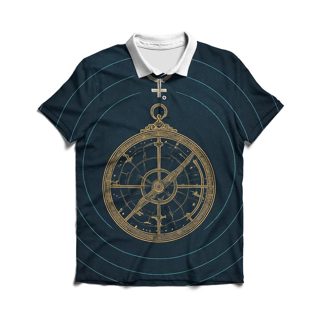 Retrograde Mercury Astrolabe Blueprint embroidered polo tops