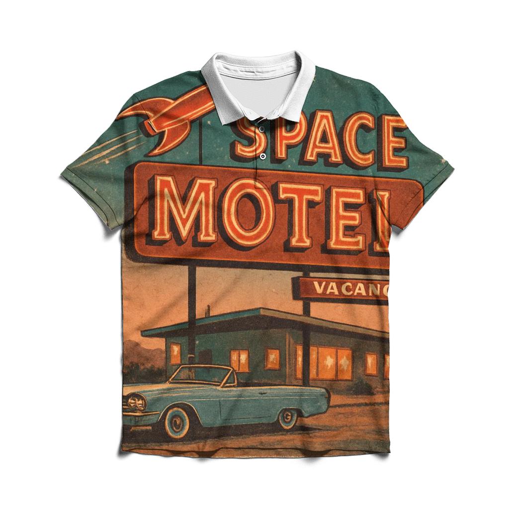 Vintage Space Motel Postcard stylish collar polo tees