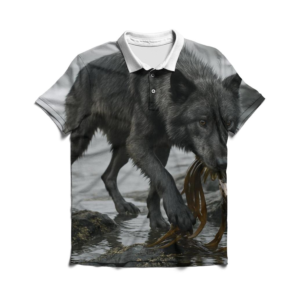 Wolf On The Volcanic Coast Kelp Foraging embroidered polo tops