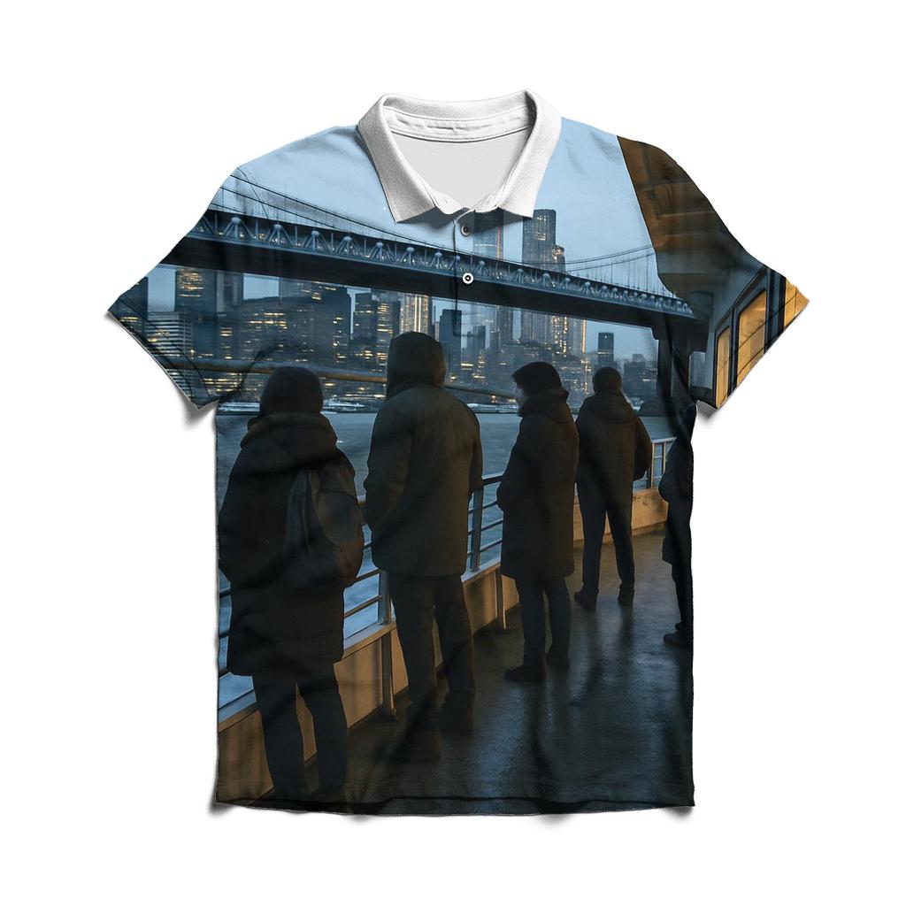 First Ferry Lights Under The Manhattan Bridge classic pique polos