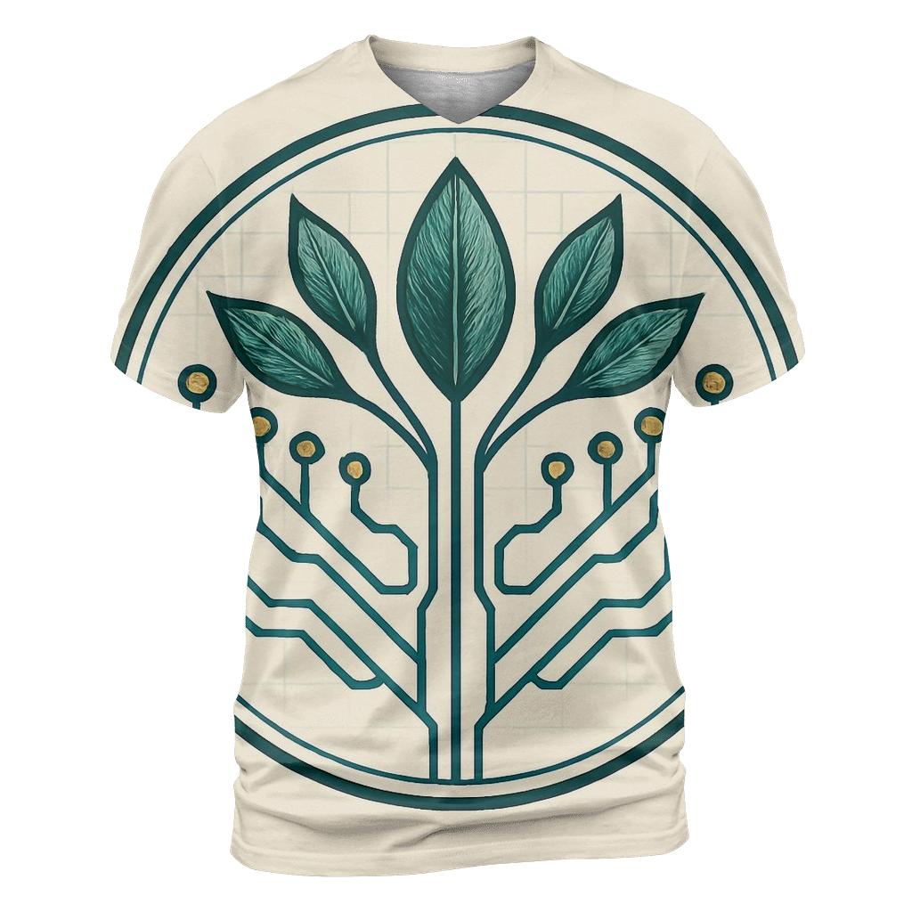 Botanical Circuitry Emblem artistic all-over print tops