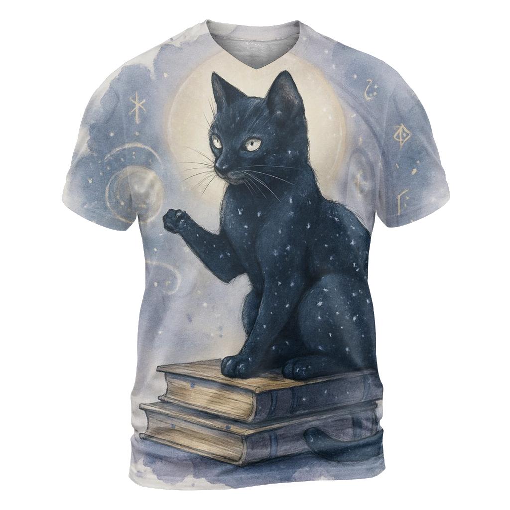 Midnight Library Familiar Cat creative print fashion shirts