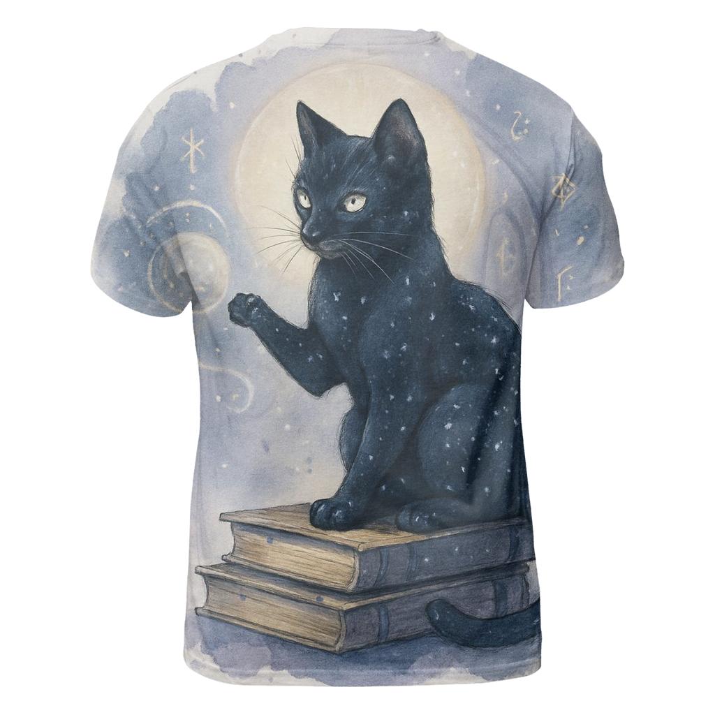 Midnight Library Familiar Cat creative print fashion shirts