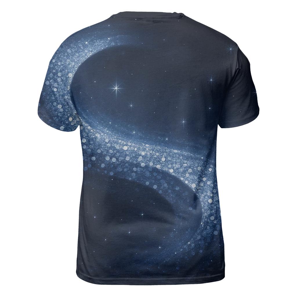 Midnight Sequin Nebula Wave vibrant all-over design tees