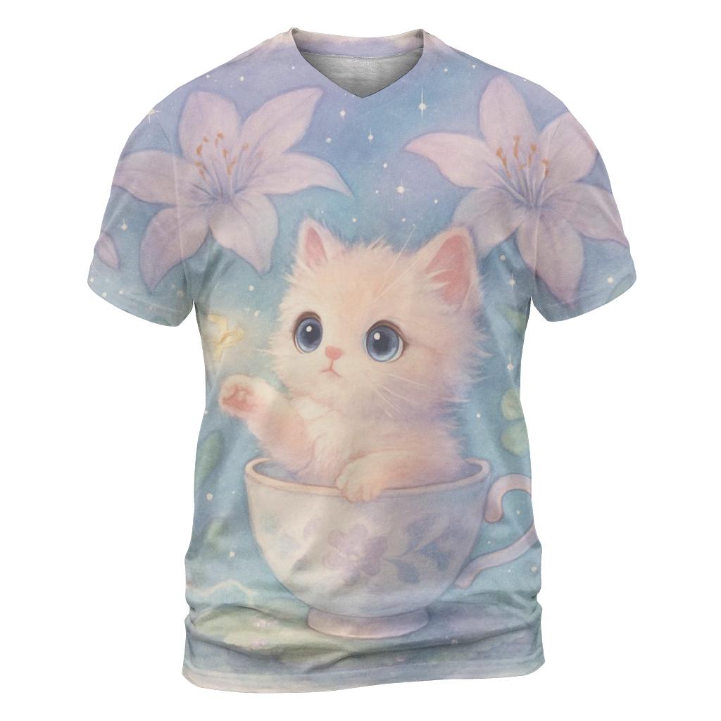 Moonlit Teacup Kitten Garden statement graphic shirts