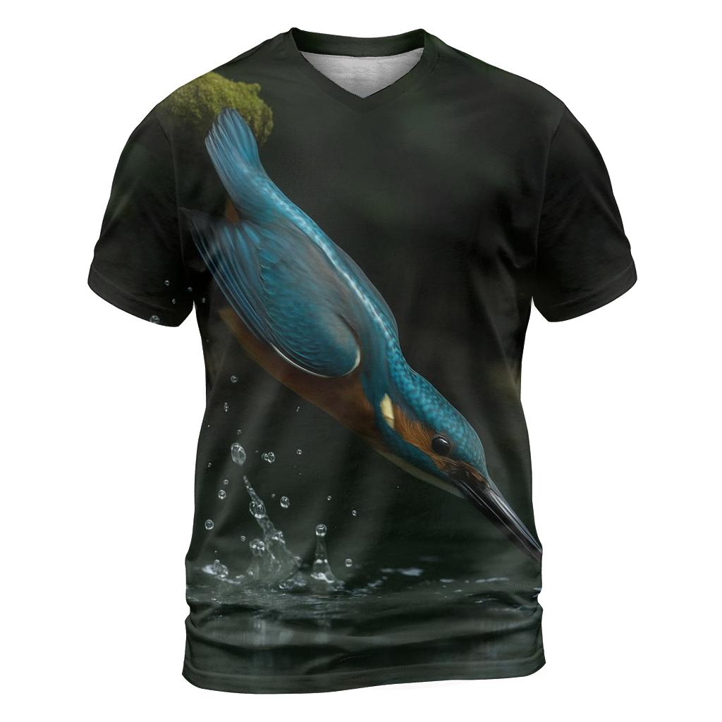 Riverglass Hunt Common Kingfisher vibrant all-over design tees