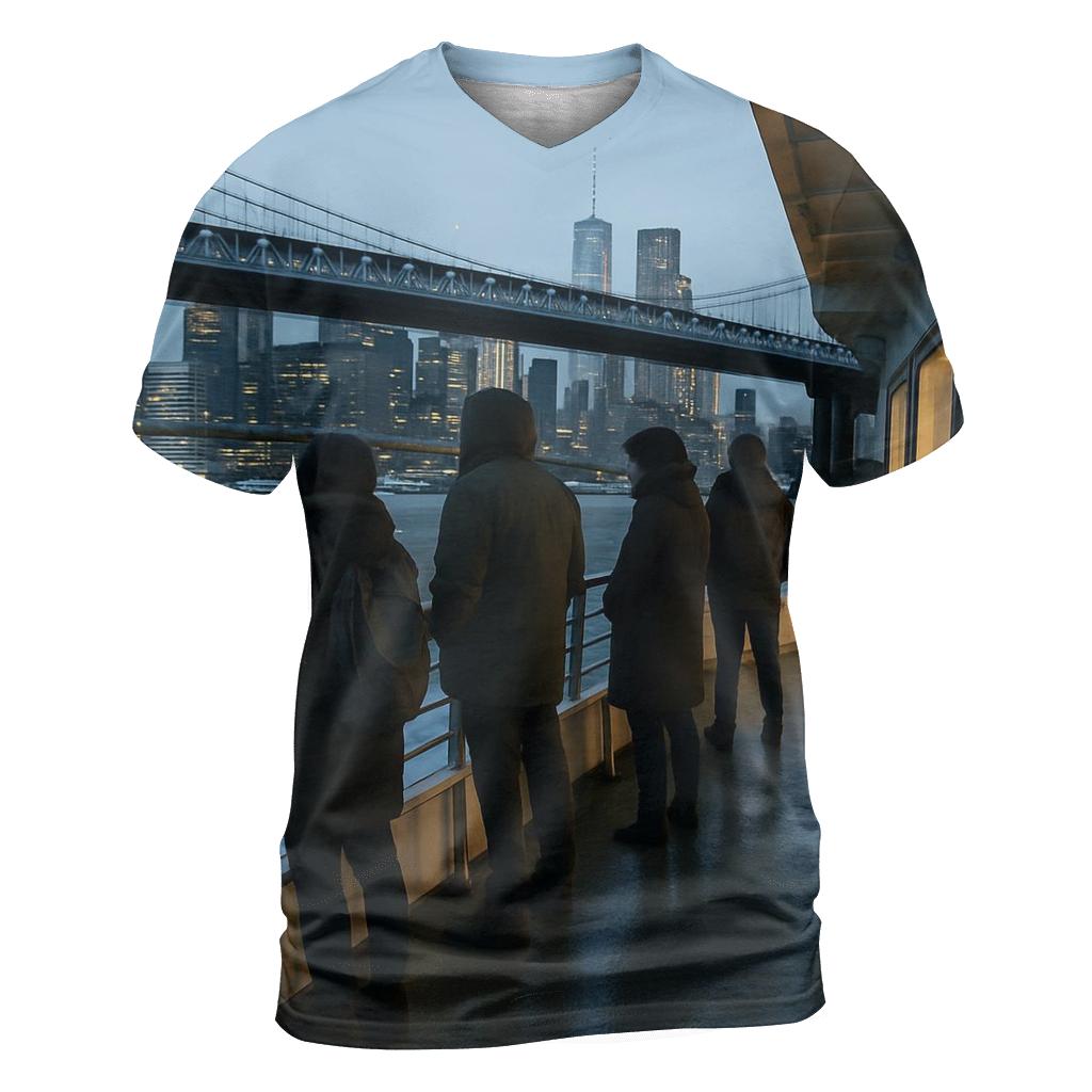 First Ferry Lights Under The Manhattan Bridge vibrant all-over design tees