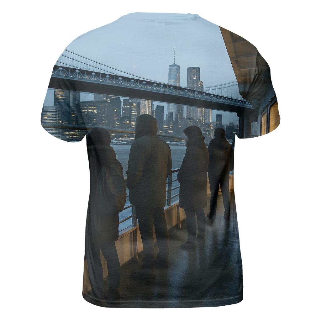 First Ferry Lights Under The Manhattan Bridge vibrant all-over design tees