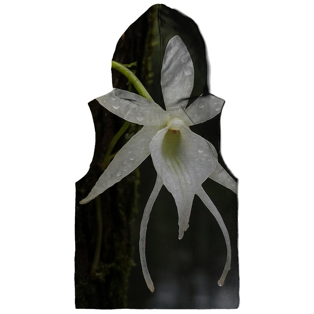 Ghost Orchid After Rain On Cypress Bark printed hoodies