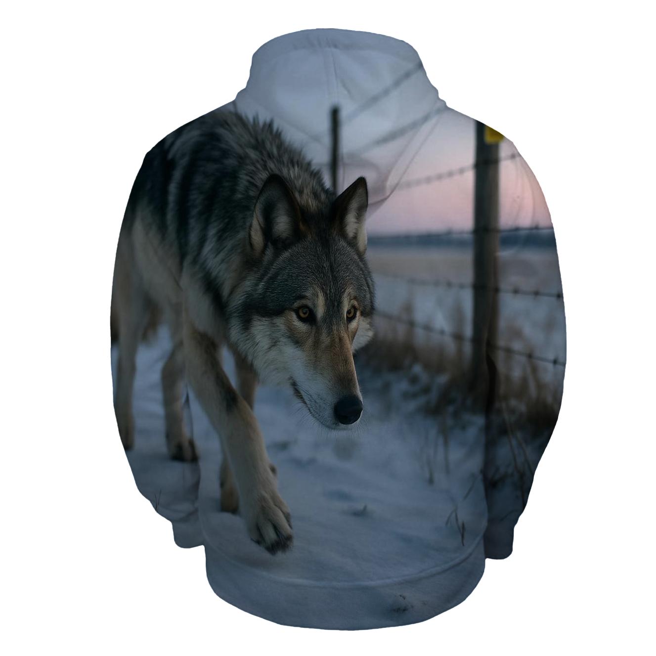 Wolf Under The Rewilding Fence Line zip-up hoodies