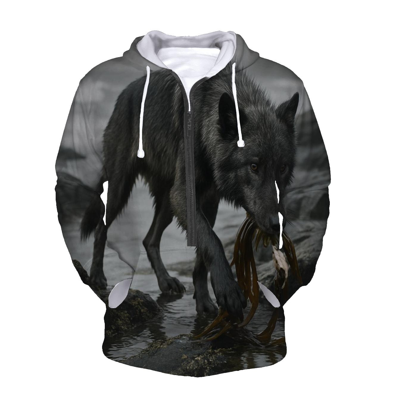 Wolf On The Volcanic Coast Kelp Foraging hoodie styles