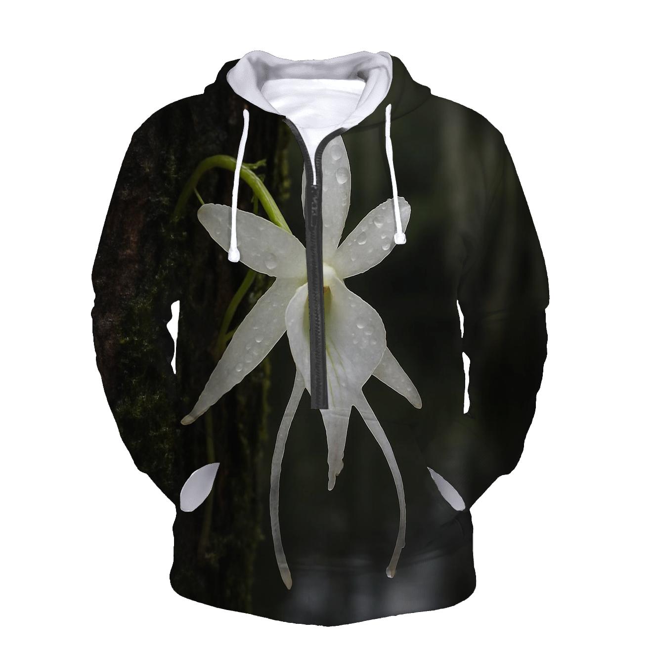 Ghost Orchid After Rain On Cypress Bark zip-up hoodies