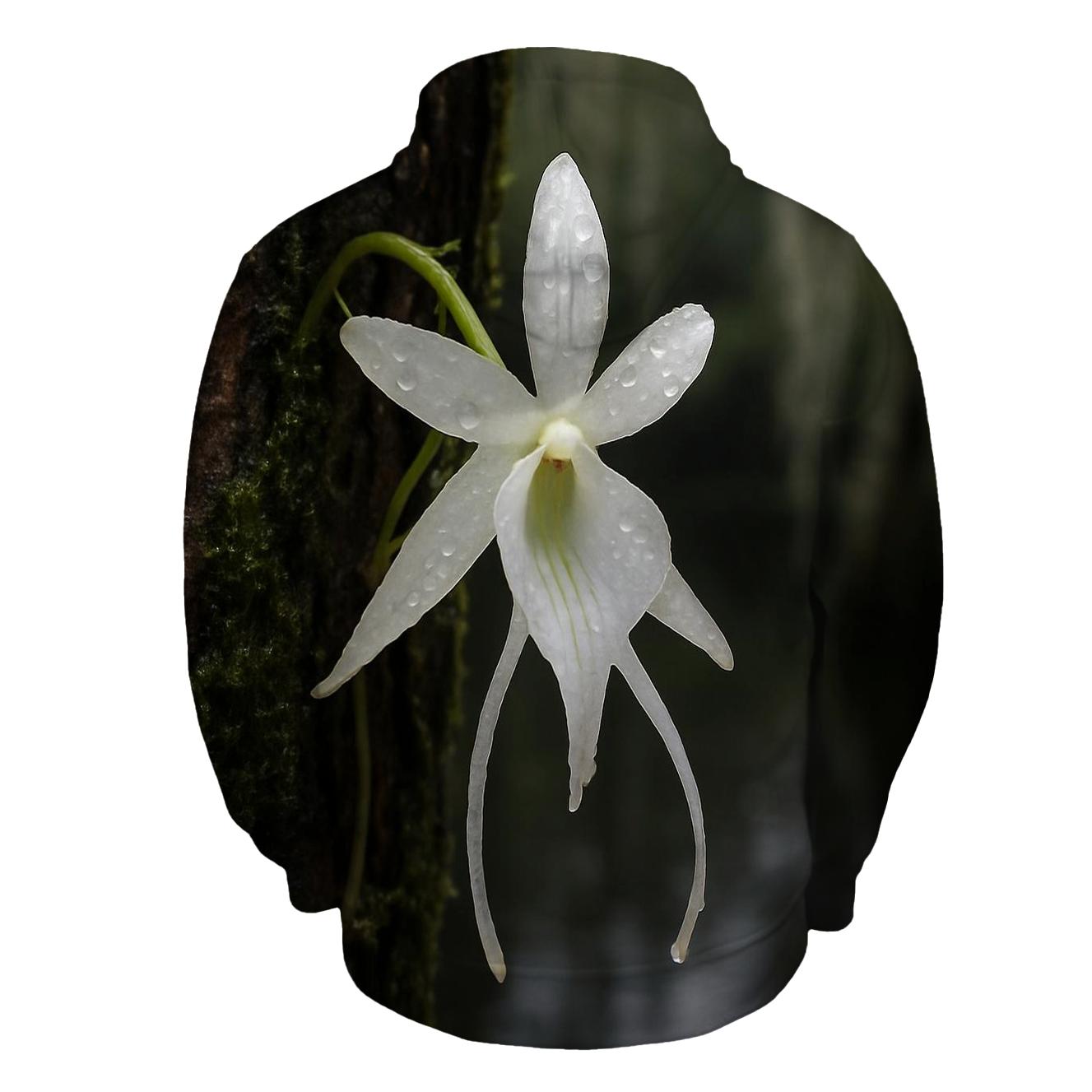 Ghost Orchid After Rain On Cypress Bark zip-up hoodies