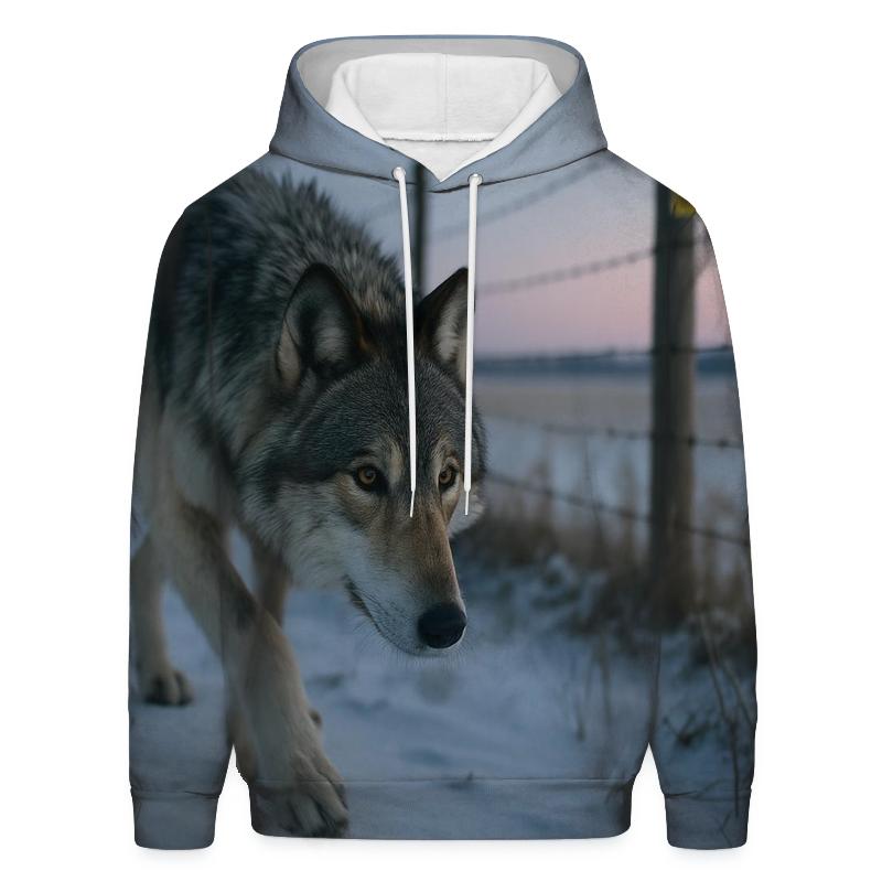 Wolf Under The Rewilding Fence Line printed hoodies
