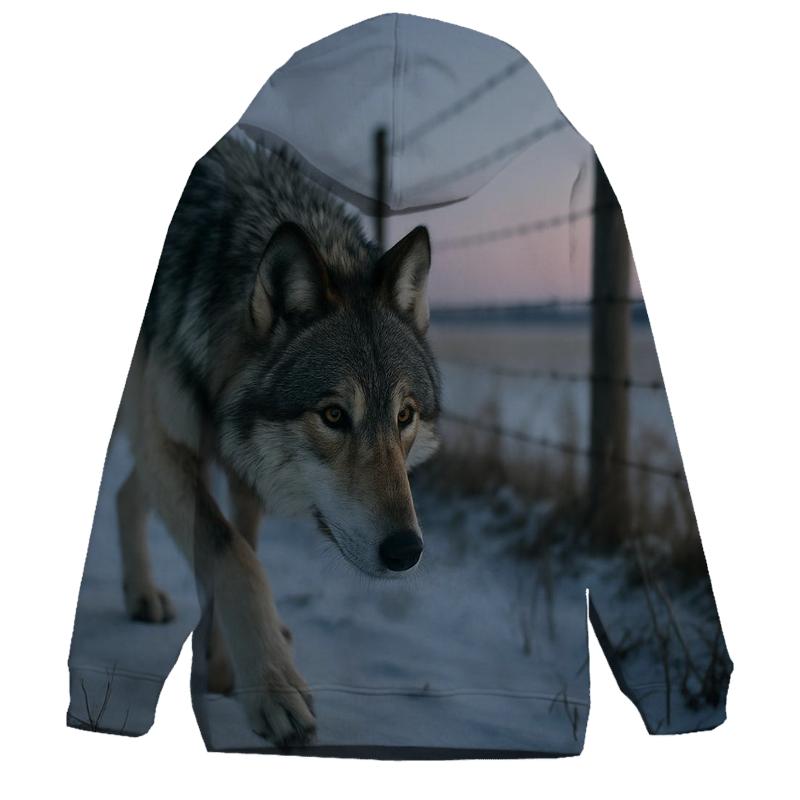Wolf Under The Rewilding Fence Line printed hoodies