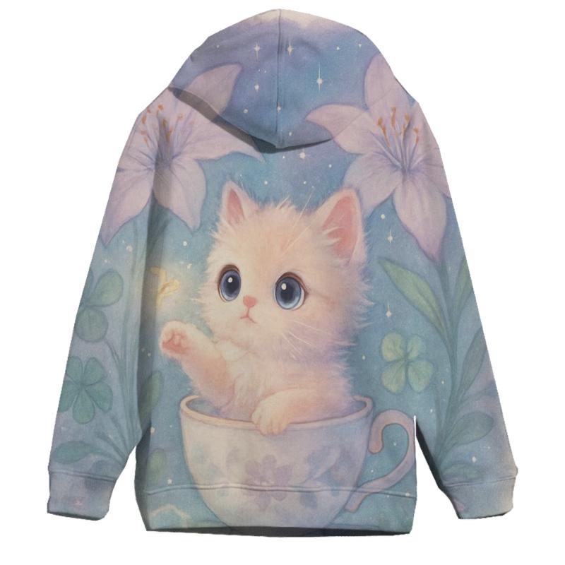 Moonlit Teacup Kitten Garden hoodie trends