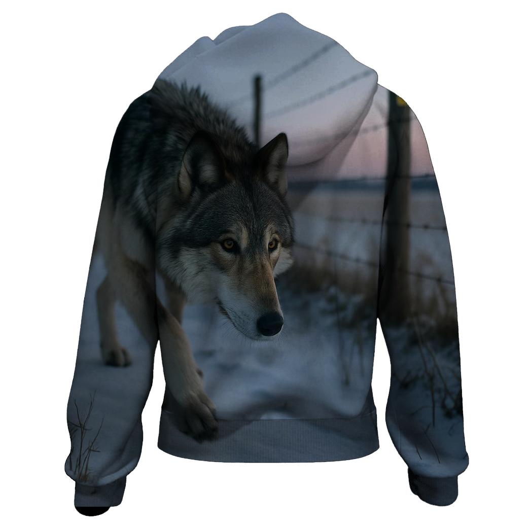Wolf Under The Rewilding Fence Line graphic hoodies