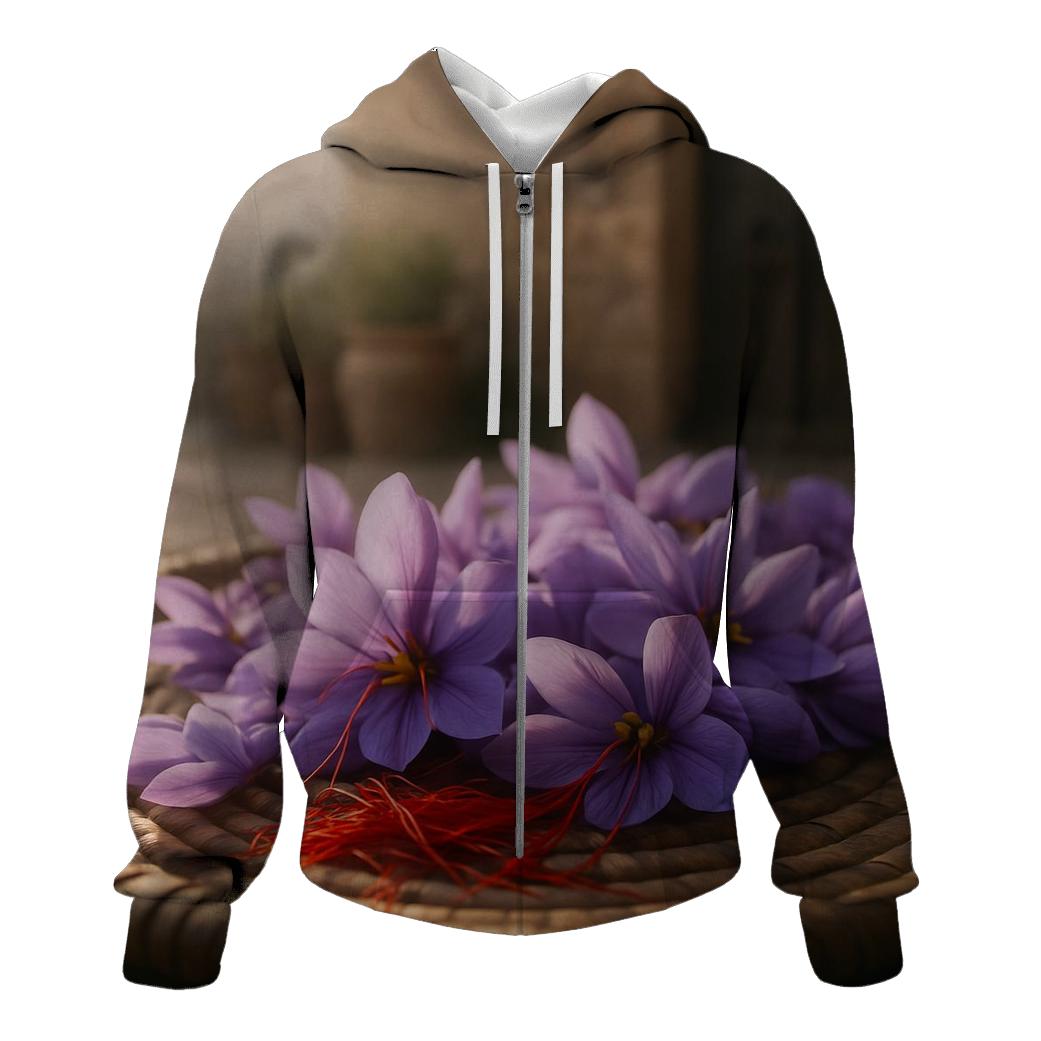 Saffron Crocus Drying Tray In A Rural Courtyard zip-up hoodies