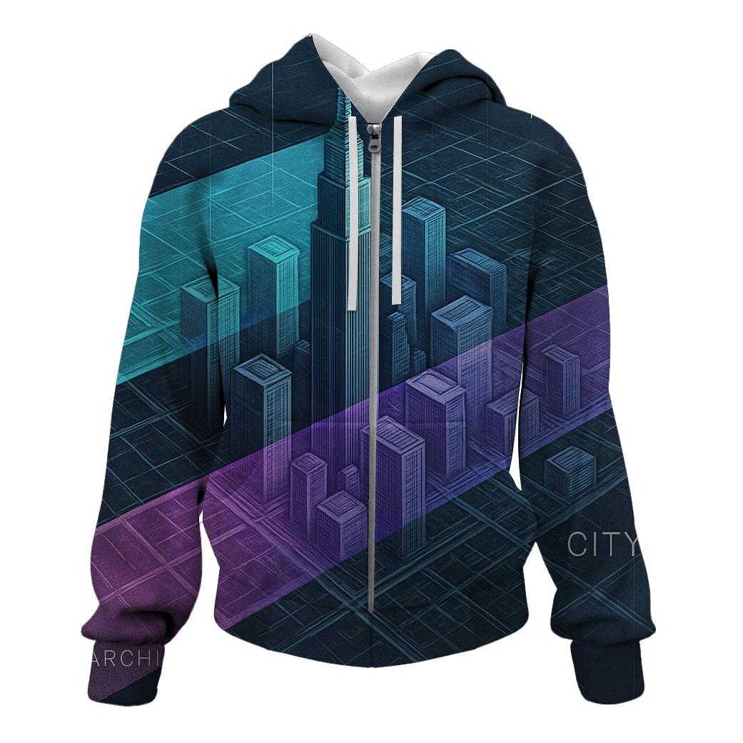 Prismatic City Blueprint Collage premium hoodies