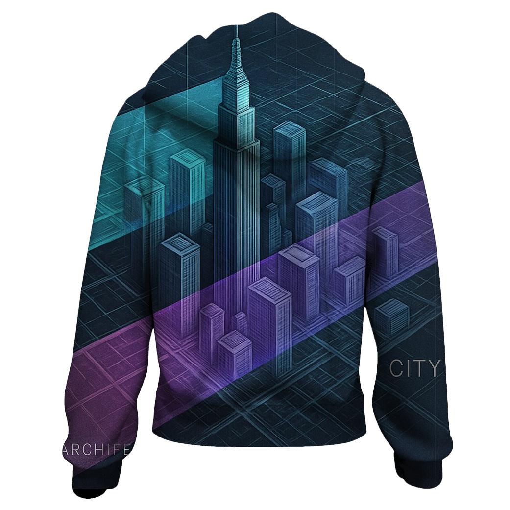 Prismatic City Blueprint Collage premium hoodies
